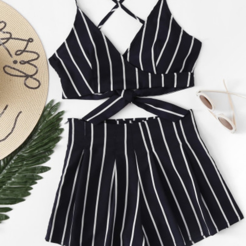 Navy Striped 2 Piece Set Cami & Shorts
